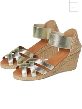 Andre Assous Adin Platino 2 3/4" Wedge Sandal W Stretch Raffia Upper Size 10 NWT